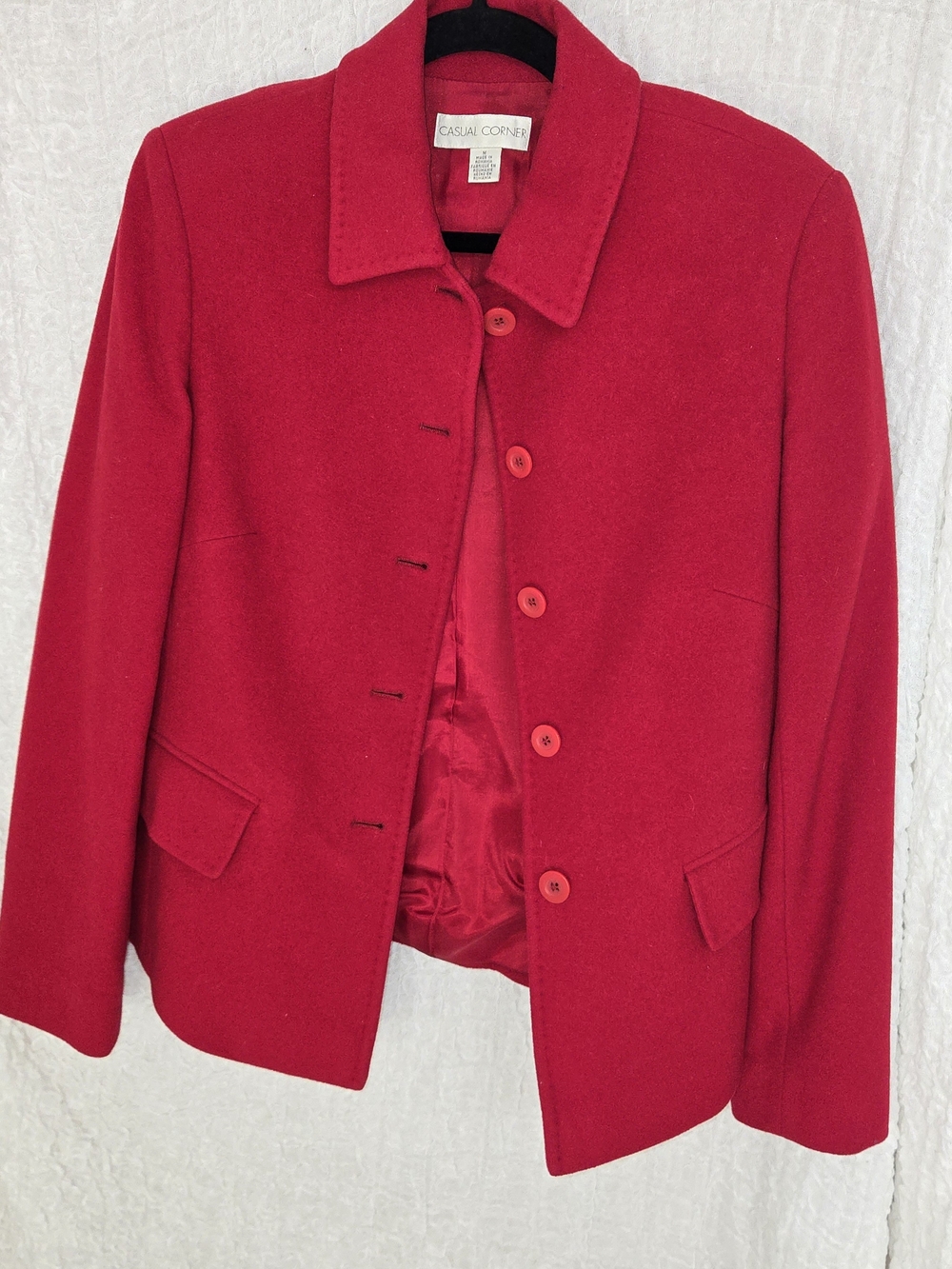 Casual Corner Women's Bright Red Button-Front‎ Wool Jacket Size Medium
